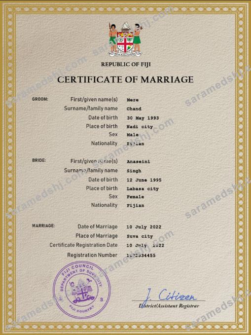 Fiji marriage certificate PSD template